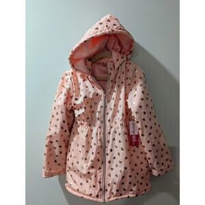 Penelope Mack Pink Foil Heart Hooded Fleece Lined Jacket NWT
